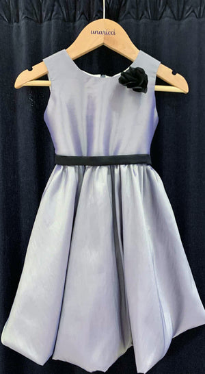 Sleeveless Mushroom Dress with Floret and Belt in Grey