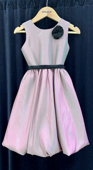 Sleeveless Mushroom Dress with Floret and Belt in Old Rose