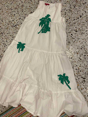 TAMMY DRESS IN WHITE WITH GREEN PALM TREES - image