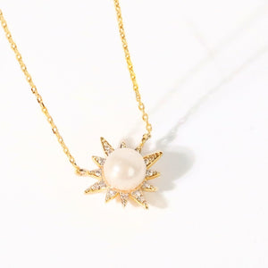 Pearl Hexagram Necklace 18k Thick Gold Plating with Zircon - image