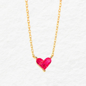Tiny Ruby Heart Necklace 925Silver 14K Vermeil - image