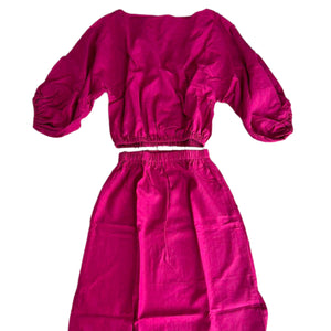 Teresa Linen Top & Skirt Set in Berry - image