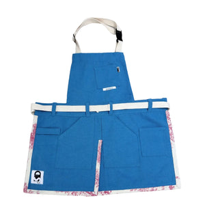 Apron Aqua Blue Canvas with Printed Red Canvas Trimming - image