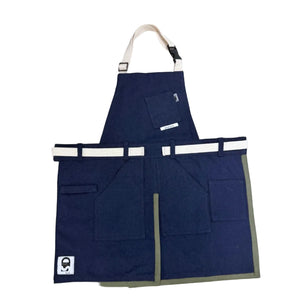 Apron Navy Blue Canvas with Army Green Linen Trimming - image