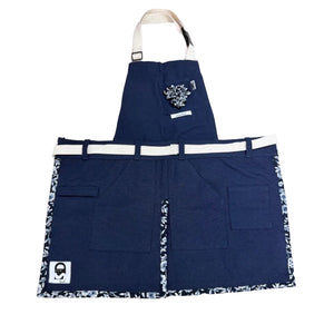 Apron Navy Blue Canvas with Blue Floral Trimming and Florette - image
