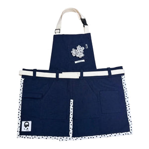 Apron Navy Blue Canvas with Polka Dot Blue Trimming and Florette - image