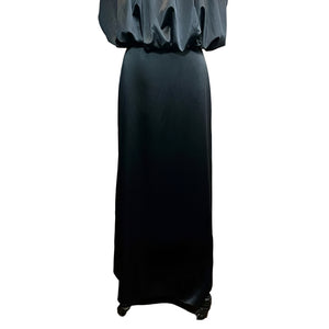 Back Zip Straight Cut Skirt in Black Satin - image