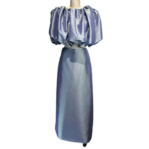 Back Zip Straight Cut Skirt in Grey Taffeta - image