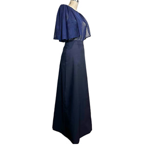 Back Zip Straight Cut Skirt in Navy Blue Semi Stretch Fabric - image