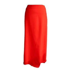 Back Zip Straight Cut Skirt in Red Linen Crepe - image