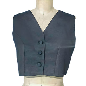 Button Down Mini Vest in Black Linen - image