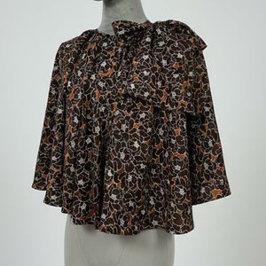 Circular Ribbon-Tie Silk Overlay Top - image