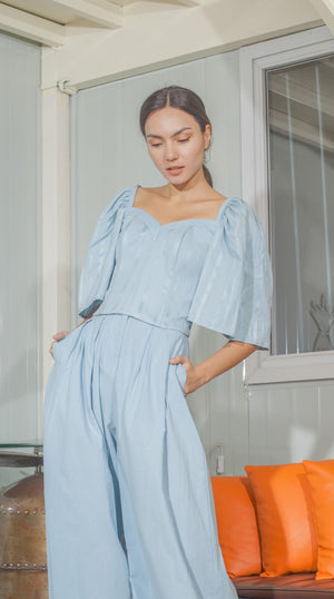 Corset in Light Blue Woven Linen - image