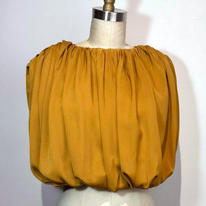 Crop Bubble Top in Mustard Satin - image
