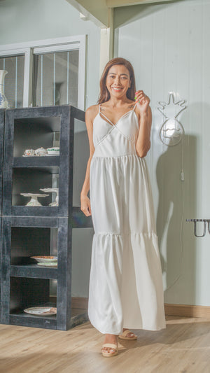 Double Strap V-Neckline Long dress in White Crepe - image