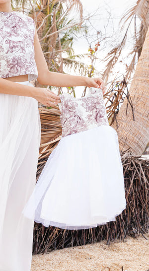 Emma Tulle Midi Dress in Maroon Lion and White Tulle Skirt - image