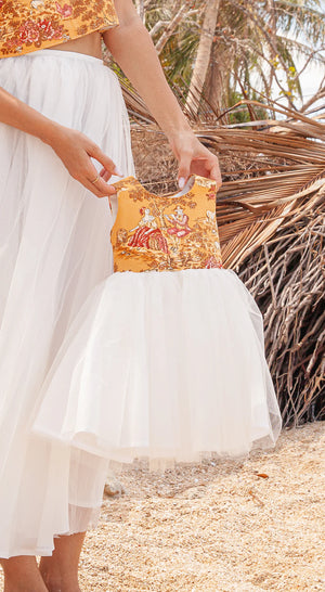 Emma Tulle Midi Dress in Mustard Sheep and Cream Tulle Skirt - image