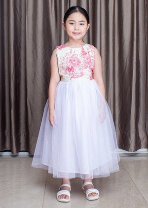 Emma Tulle Midi Dress in Red and White Tulle Skirt - image