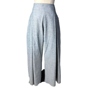 High Waist Front and Back Pleated Wide Hem Pants in Soft Denim - image