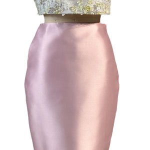 Knee Length Skirt in Light Pink Premium Gazar - image
