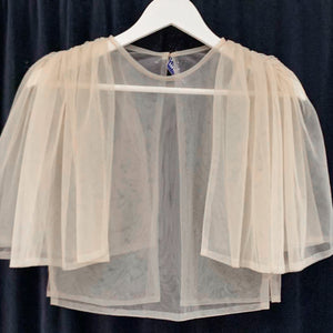 Oversized Shirred Sleeve Open Back Top in Taupe Tulle - image