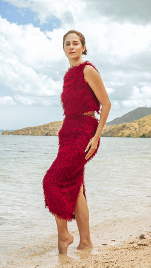 Pencil Skirt in Maroon Hairy Fabric - image