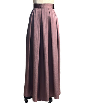 Pleated Blocks Wide Leg Pants in Brown Silk - image