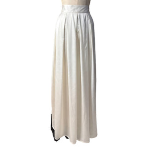 Pleated Blocks Wide Leg Pants in Cream Silk - image