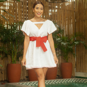 Reversible Doll Dress in White Linen / Sakura Crepe - image
