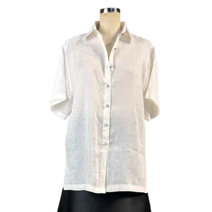 White Linen Shortsleeve Polo - image