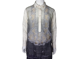White-Gray Piña Barong with Handwoven Ifugao Sleeves and Baroque Callado Embroidery - image