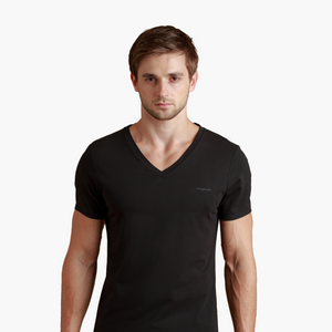 Mercerised Supima® Slim Fit V-Neck T-Shirt Black | Men - image