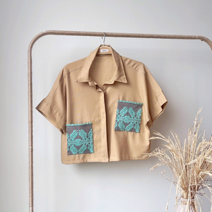 Celeste Top in Caramel with Green Inabel pockets - image