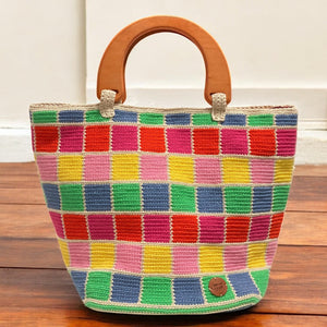 Crocheted Tote Bag with Wooden Handle - image