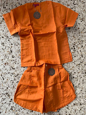 Alida Linen Top & Shorts Set in Orange - image