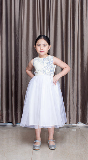 Emma Tulle Midi Dress in Blue and Cream Tulle Skirt - image
