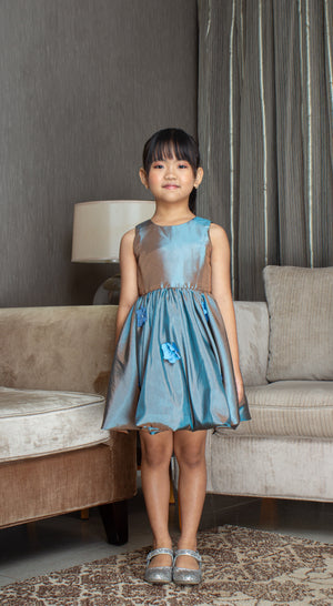 Sleeveless Mushroom Dress with Florets in Bluish Brown
