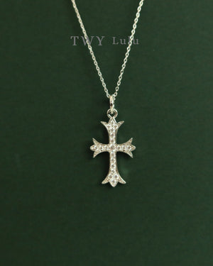 Cross Zircon Silver Necklace Plantium Plating - image