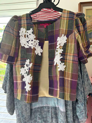 Diego Bolero in White Floral Plaid - image