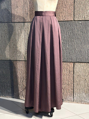 Pleated Blocks Wide Leg Pants in Brown Silk - image
