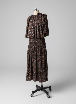 Shirred Waist-to-Hem Skirt with Front Buttoned Slit - image