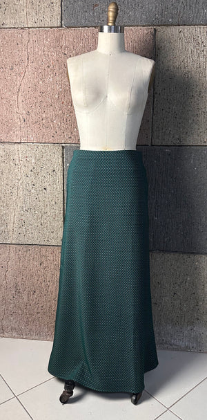 Back Zip A-Line Skirt in Vintage Print Emerald Green Crepe - image