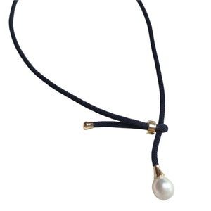Necklace Silk pearl Dark blue - image