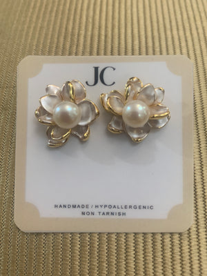 Floral Stud Freshwater Pearl Earrings - image