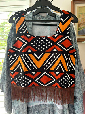 Maite Fringe Top in Brown Tribal Print - image