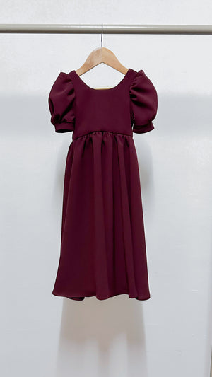 Puff Sleeve Maxi Dress in Maroon Crepe