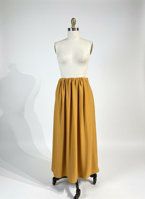Full Elastic Shirred Waist in Lightweight Mustard Satin - image