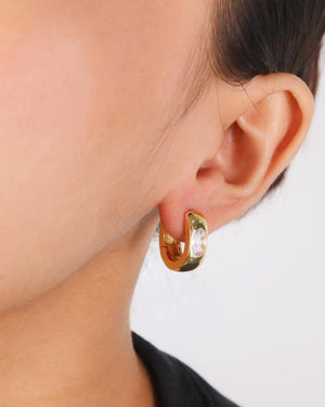 Oval Zircon Hoop 18k Gold Plating - image