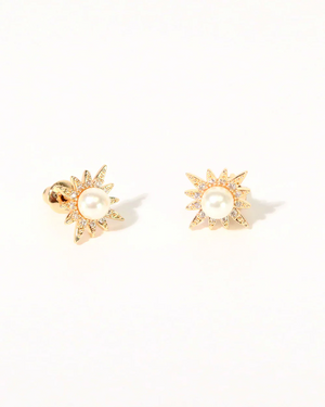 Pearl Hexagram Stud Earring 18k Gold Plating with 5A Zircon - image