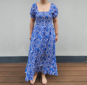 HANDBLOCK SARAH DRESS (BLUE AND WHITE) - image